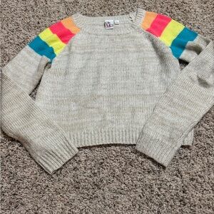 Oh MG! Cream Crewneck Sweater with Neon Stripe Shoulders